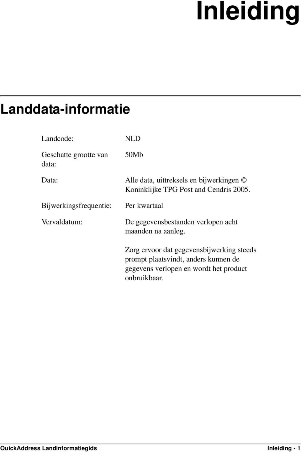 Bijwerkingsfrequentie: Vervaldatum: Per kwartaal De gegevensbestanden verlopen acht maanden na aanleg.