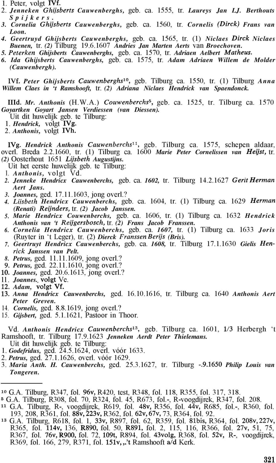 ca. 1570, tr. Adriaen Aelbert Matheus. 6. da Ghijsberts Cauwenberghs, geb. ca. 1575, tr. Adam Adriaen Willem de Molder (Cauwenbergh). Vf. Peter Ghijsberts Cauwenberghsl, geb. Tilburg ca. 1550, tr.