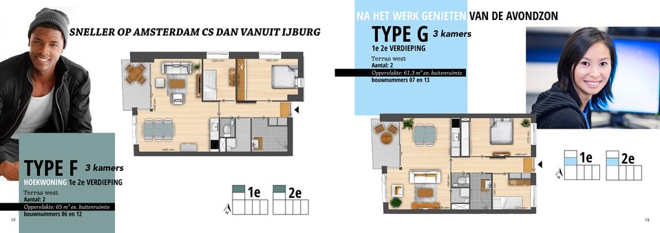 buitenruimte bouwnummers 07 en 13 TYPE F 3 kamers HOEKWONING 1e 2e VERDIEPING