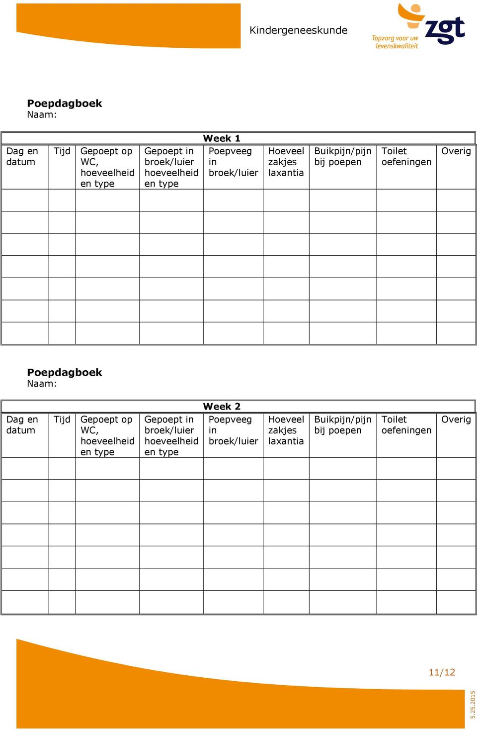 Poepdagboek Week 2 Dag en datum Tijd Gepoept op WC, Gepoept in Poepveeg in 