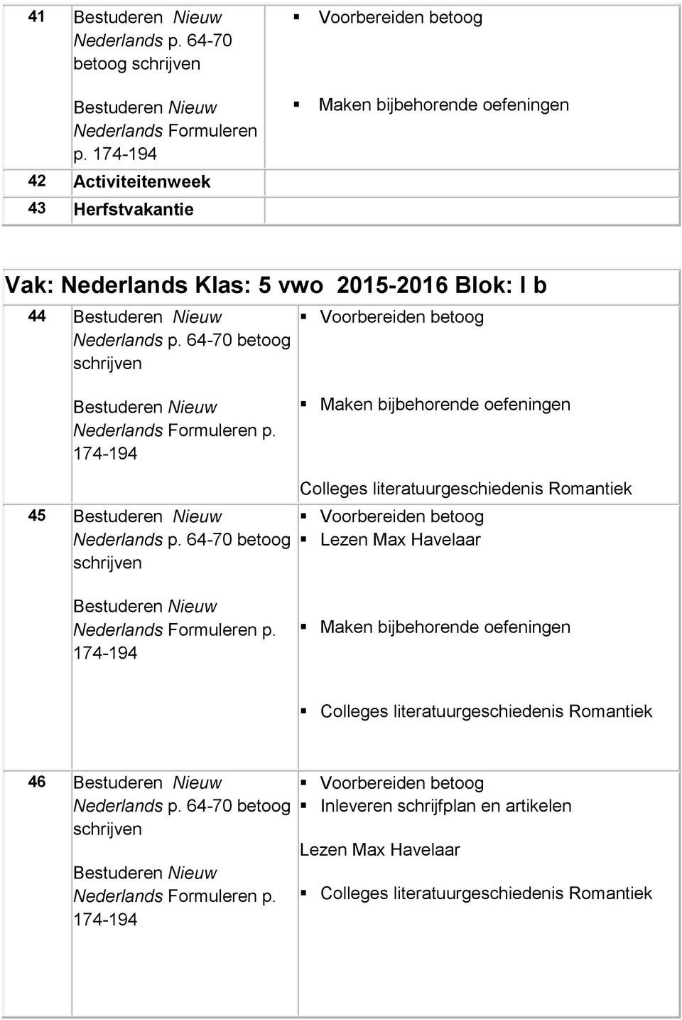 64-70 betoog schrijven Voorbereiden betoog Bestuderen Nieuw Nederlands Formuleren p. 174-194 45 Bestuderen Nieuw Nederlands p.