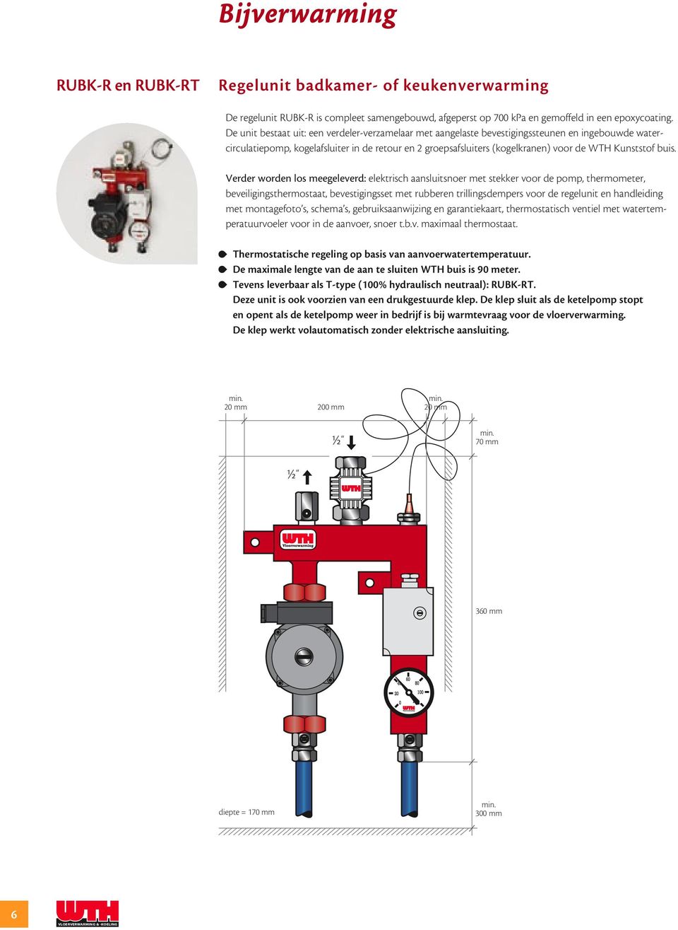 uis. Verder worden los meegeleverd: elektrisc aansluitsnoer met stekker voor de pomp, termometer, eveiligingstermostaat, evestigingsset met rueren trillingsdempers voor de regelunit en andleiding met