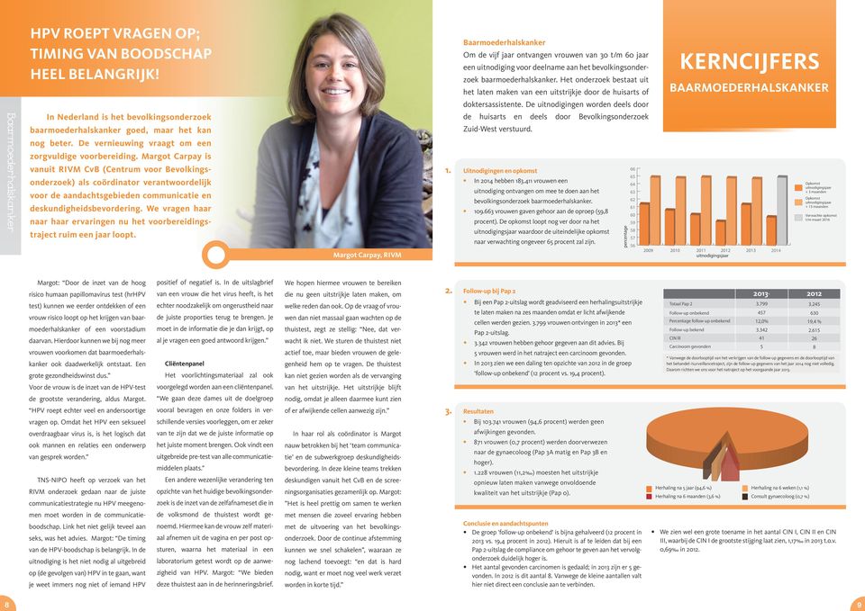 Margot Carpay is vanuit RIVM CvB (Centrum voor Bevolkingsonderzoek) als coördinator verantwoordelijk voor de aandachtsgebieden communicatie en deskundigheidsbevordering.