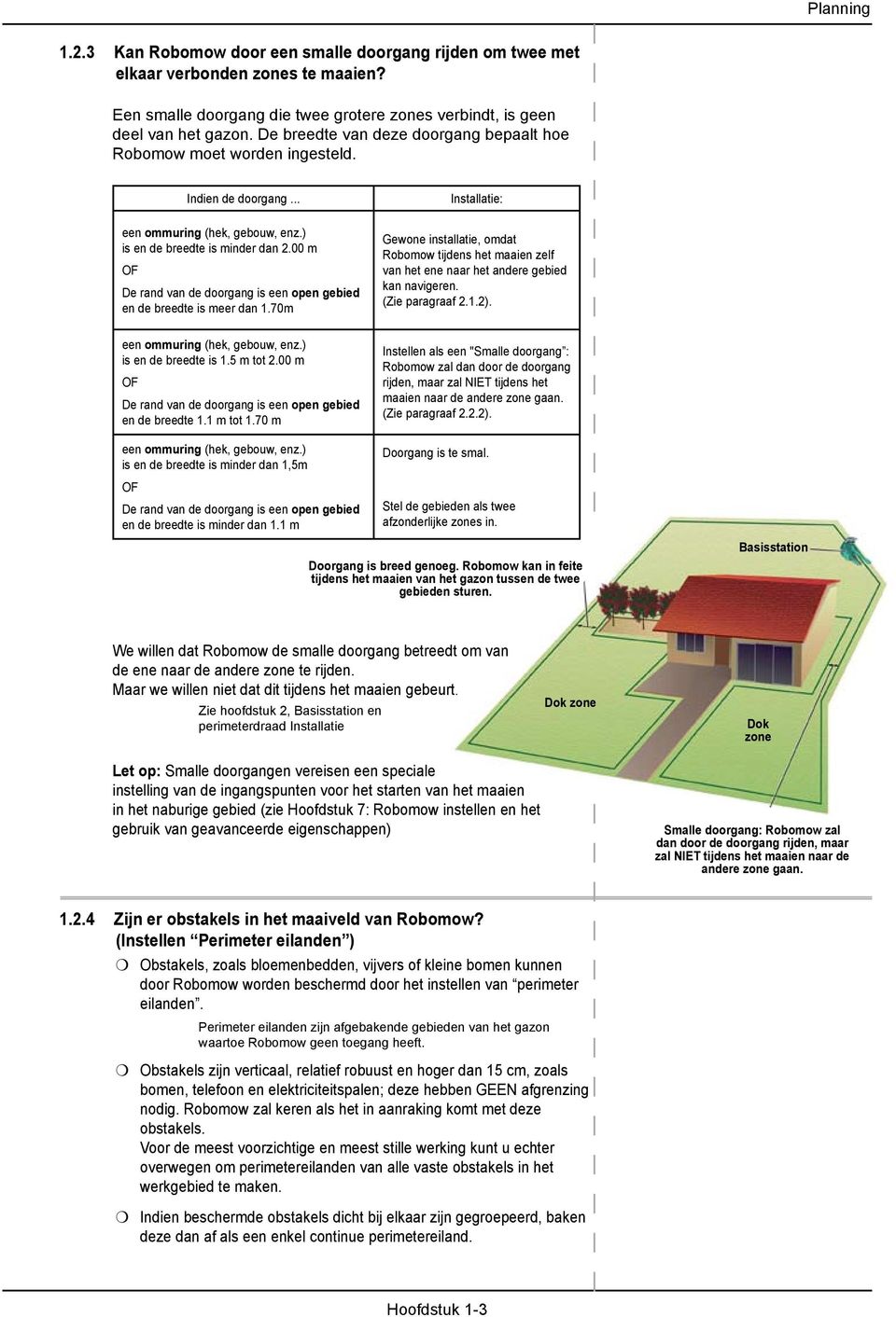 00 m OF De rand van de doorgang is een open gebied en de breedte is meer dan 1.70m een ommuring (hek, gebouw, enz.) is en de breedte is 1.5 m tot 2.