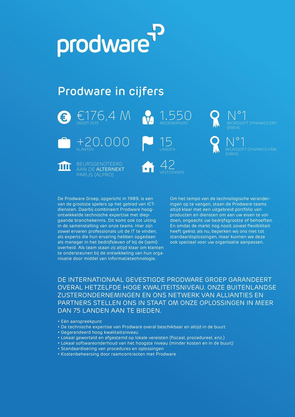 van de grootste spelers op het gebied van ICTdiensten. Daarbij combineert Prodware hoogontwikkelde technische expertise met diepgaande branchekennis.