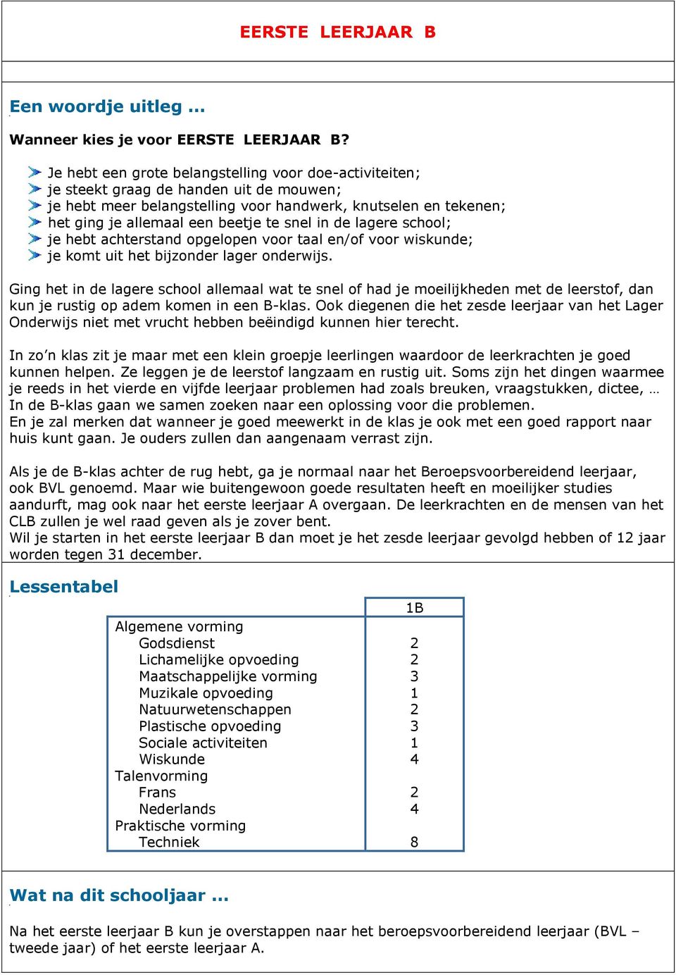 snel in de lagere school; je hebt achterstand opgelopen voor taal en/of voor wiskunde; je komt uit het bijzonder lager onderwijs.