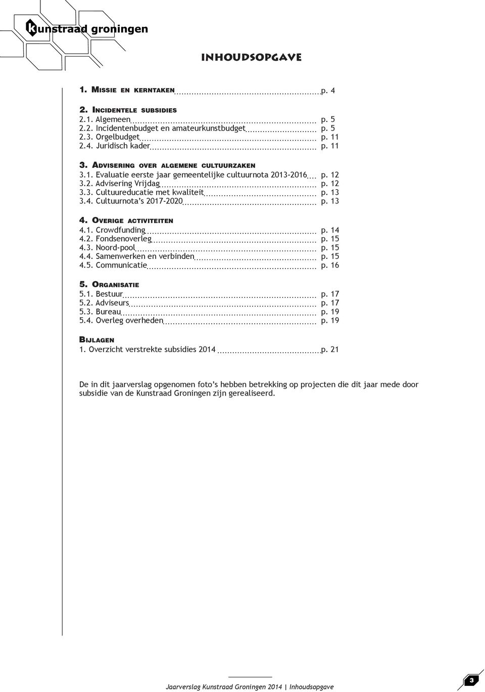 Cultuurnota s 2017-2020 p. 13 4. Overige activiteiten 4.1. Crowdfunding p. 14 4.2. Fondsenoverleg p. 15 4.3. Noord-pool p. 15 4.4. Samenwerken en verbinden p. 15 4.5. Communicatie p. 16 5.