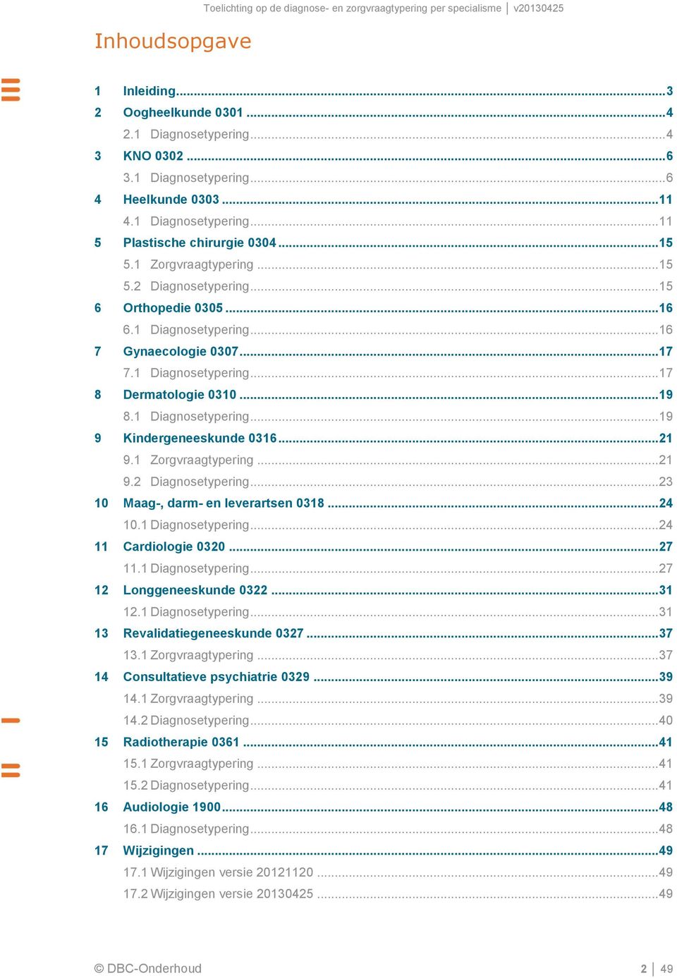 1 Diagnosetypering... 17 8 Dermatologie 0310... 19 8.1 Diagnosetypering... 19 9 Kindergeneeskunde 0316... 21 9.1 Zorgvraagtypering... 21 9.2 Diagnosetypering... 23 10 Maag-, darm- en leverartsen 0318.