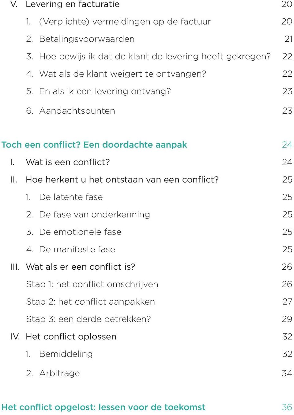 Hoe herkent u het ontstaan van een conflict? 25 1. De latente fase 25 2. De fase van onderkenning 25 3. De emotionele fase 25 4. De manifeste fase 25 III. Wat als er een conflict is?