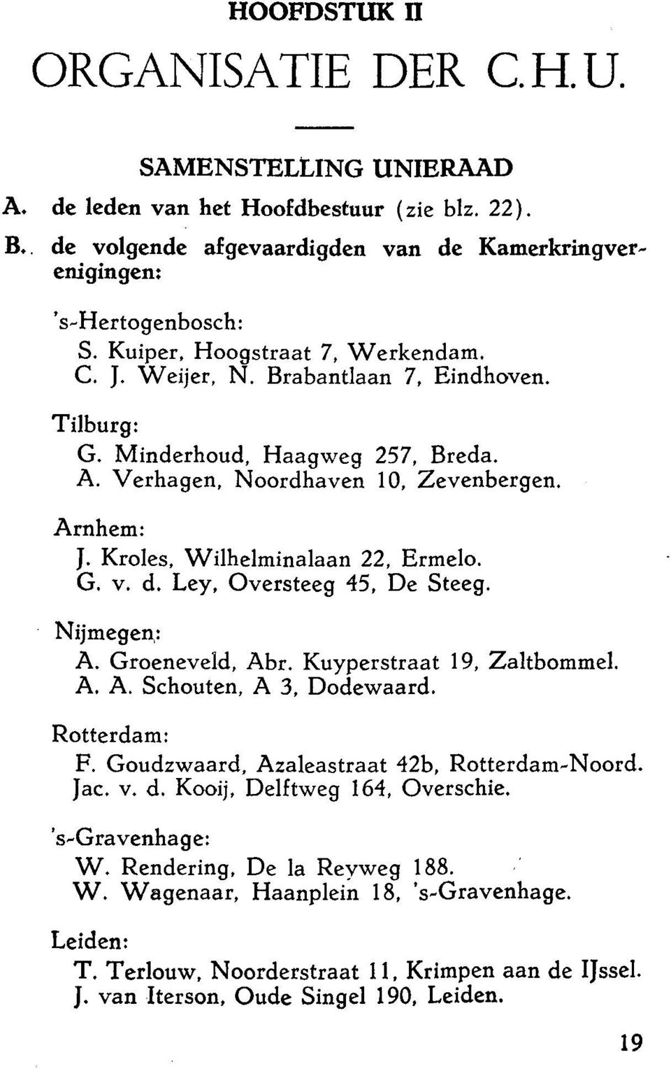 Kroles, Wilhelminalaan 22, Ermelo. G. v. d. Ley, Oversteeg 45, De Steeg. Nijmegen,: A. Groeneveld, Abr. Kuyperstraat 19, Zaltbommel. A. A. Schouten, A 3, Dodewaard. Rotterdam: F.