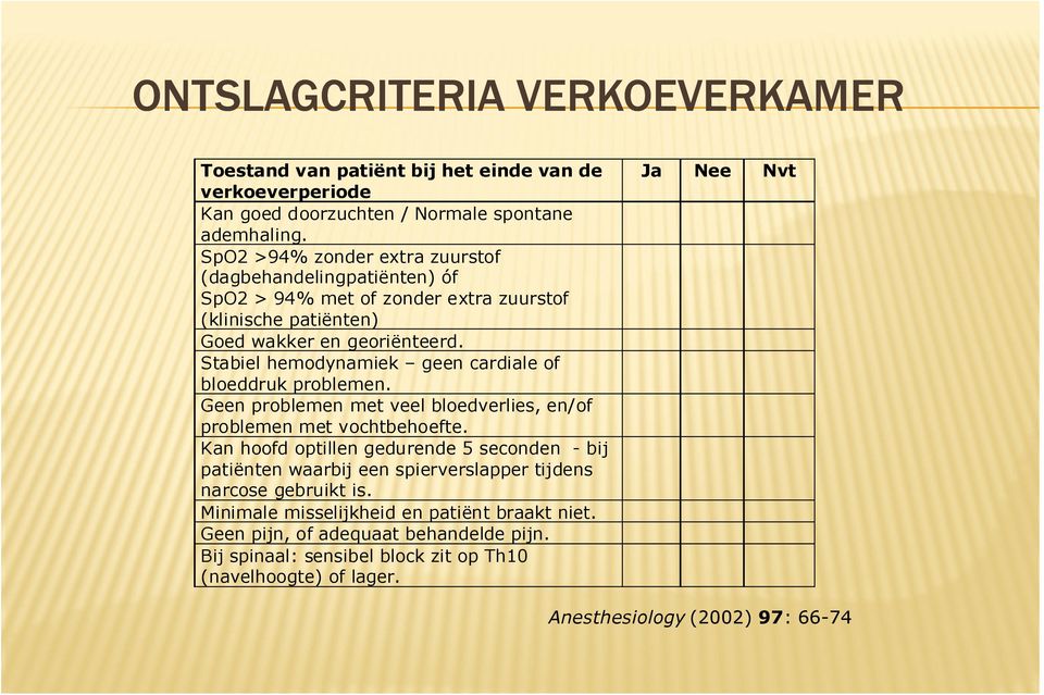 Stabiel hemodynamiek geen cardiale of bloeddruk problemen. Geen problemen met veel bloedverlies, en/of problemen met vochtbehoefte.