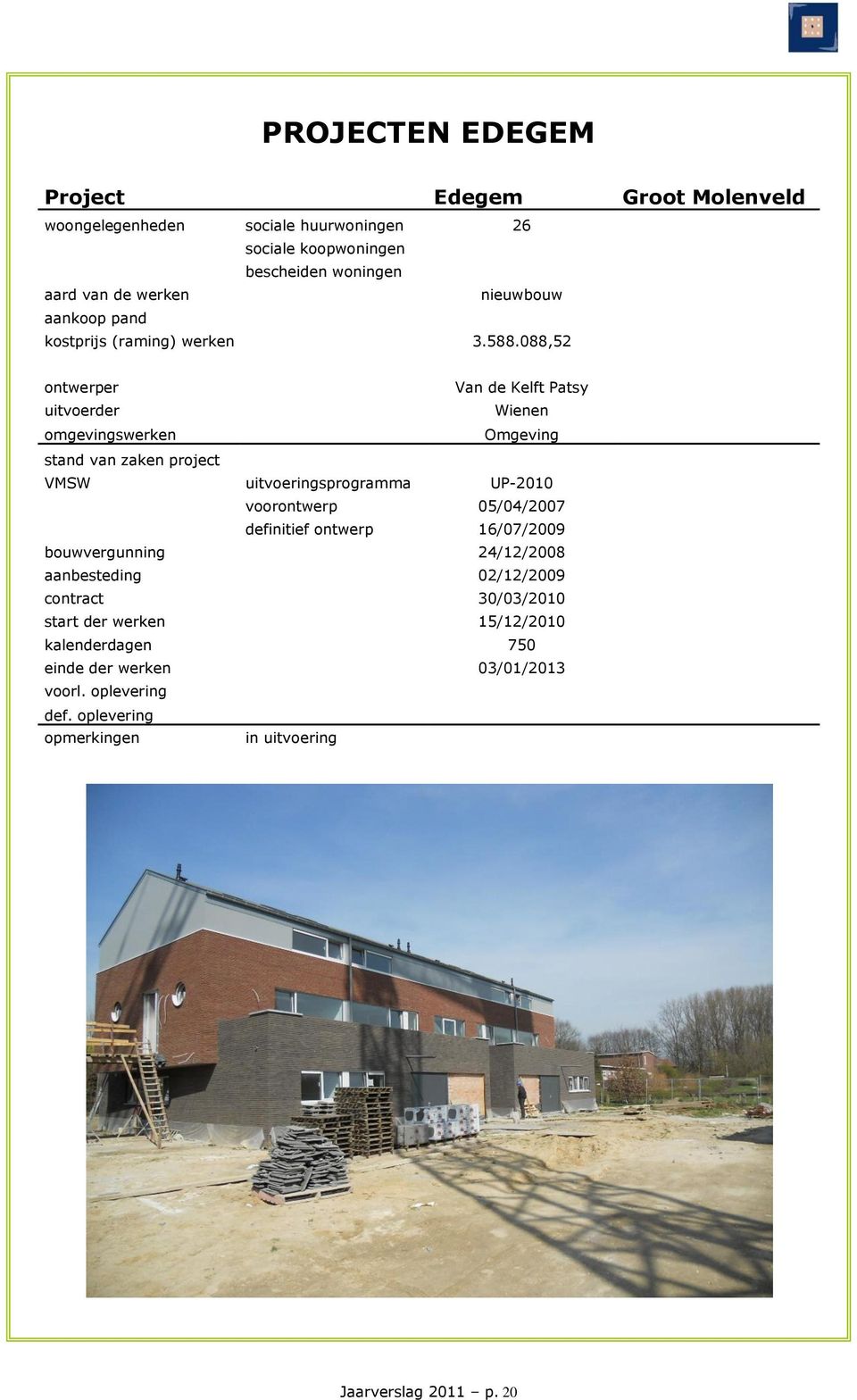 05/04/2007 16/07/2009 bouwvergunning 24/12/2008 aanbesteding 02/12/2009 contract 30/03/2010 start der werken