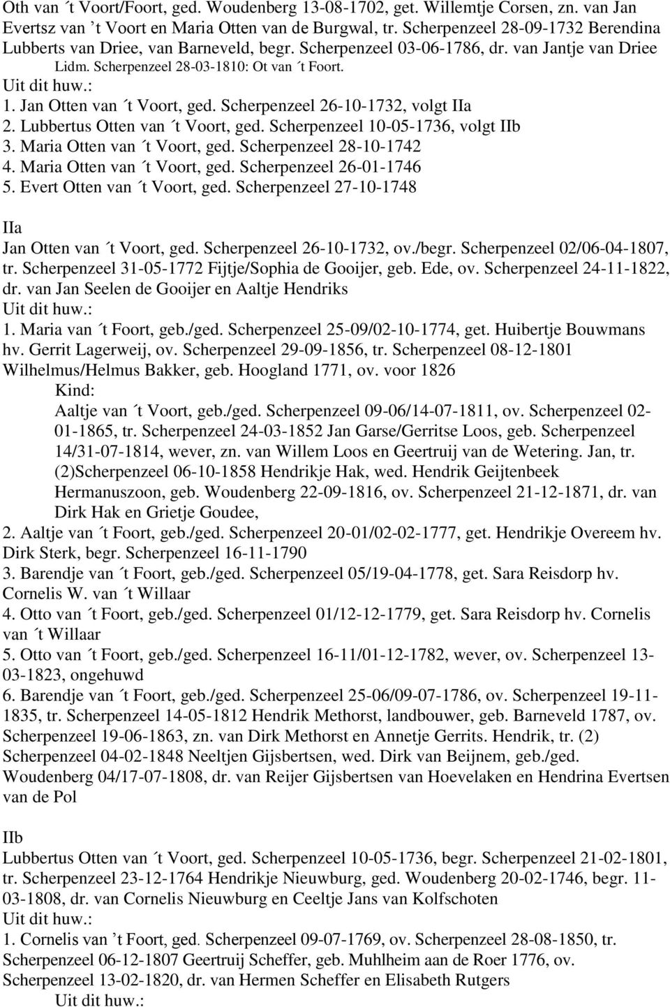 Jan Otten van t Voort, ged. Scherpenzeel 26-10-1732, volgt IIa 2. Lubbertus Otten van t Voort, ged. Scherpenzeel 10-05-1736, volgt IIb 3. Maria Otten van t Voort, ged. Scherpenzeel 28-10-1742 4.