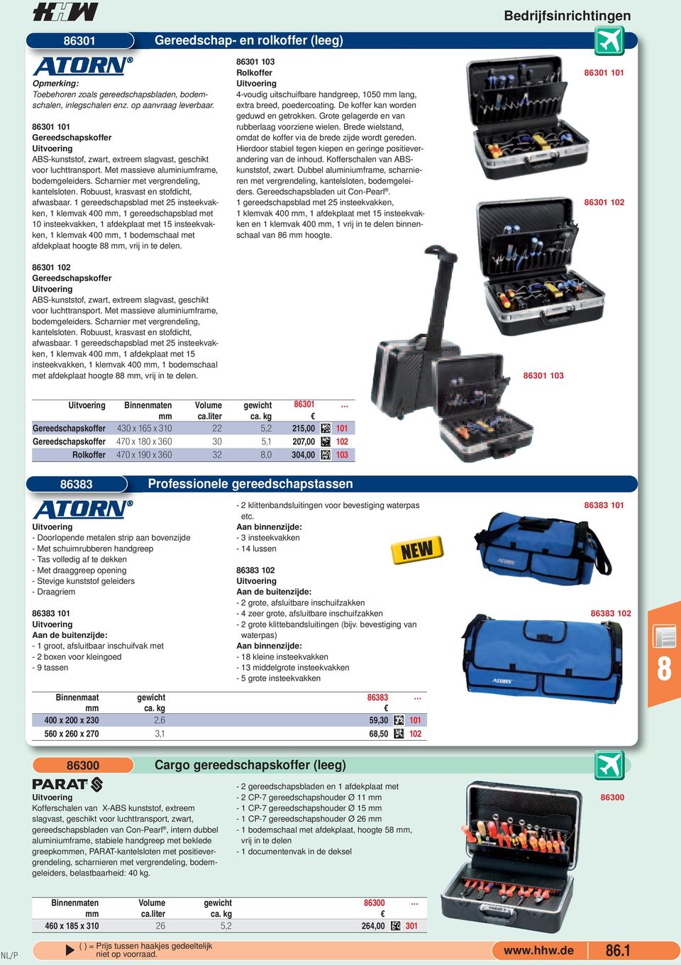 gereedschapsblad met 10 insteekvakken, 1 afdekplaat met 15 insteekvakken, 1 klemvak 400 mm, 1 bodemschaal met afdekplaat hoogte mm, vrij in te delen 6301 102 Gereedschapskoffer ABS-kunststof, zwart,