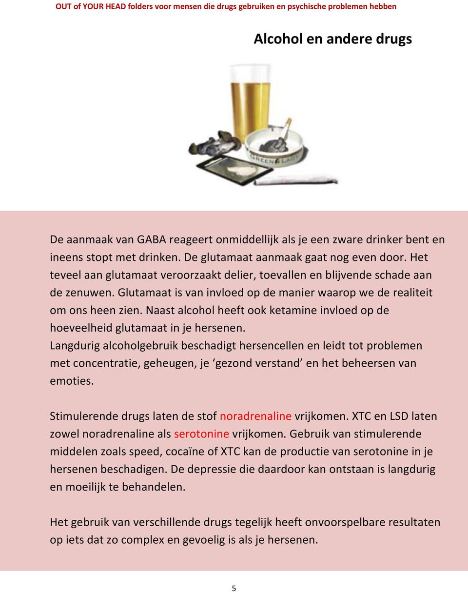 Naast alcohol heeft ook ketamine invloed op de hoeveelheid glutamaat in je hersenen.