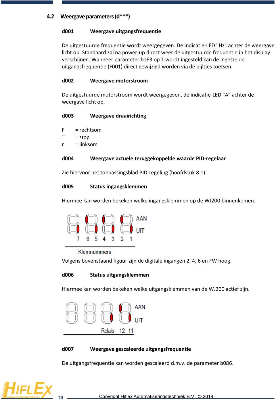 Wanneer parameter b163 op 1 wordt ingesteld kan de ingestelde uitgangsfrequentie (F1) direct gewijzigd worden via de pijltjes toetsen.