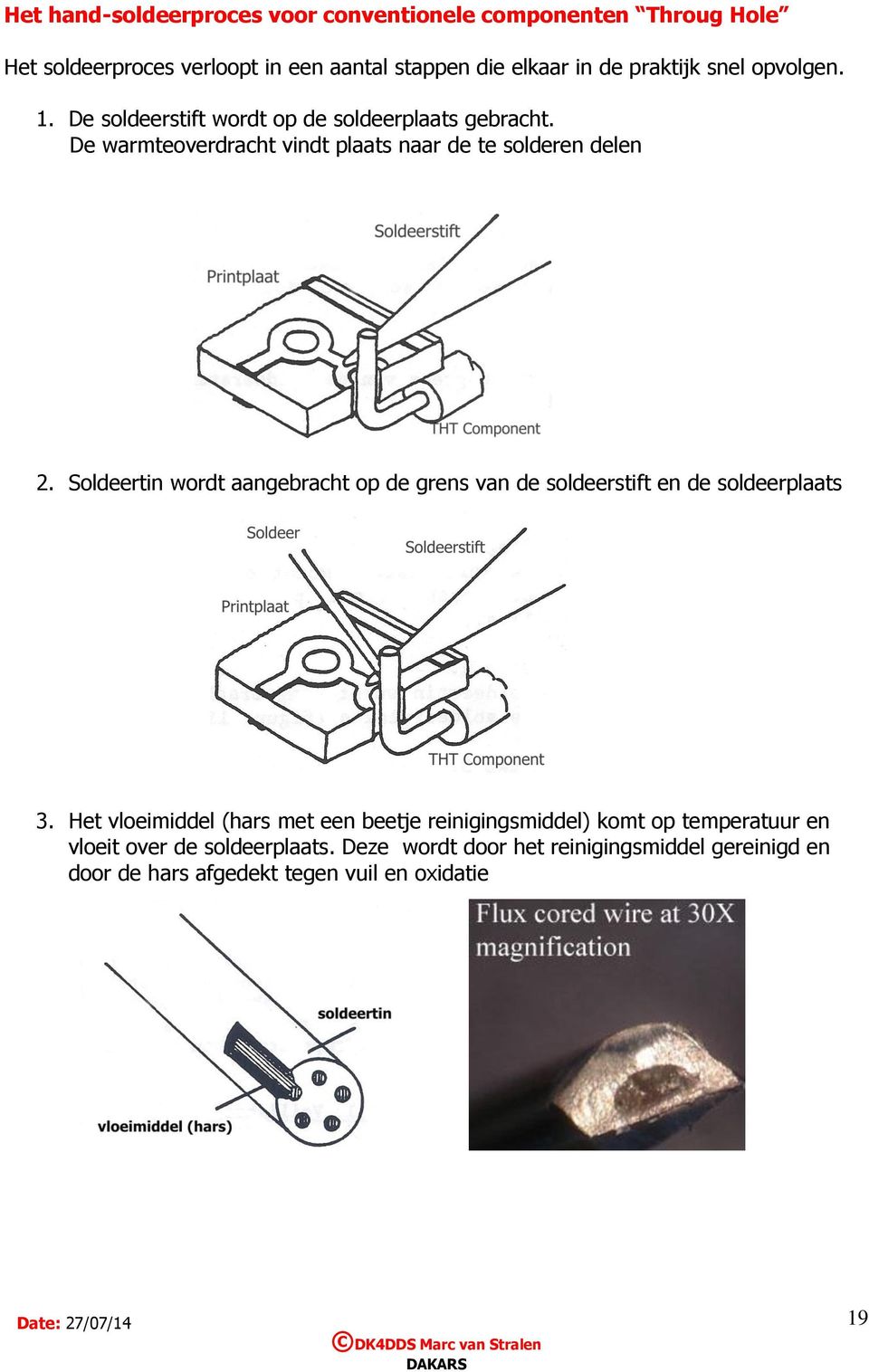 Soldeertin wordt aangebracht op de grens van de soldeerstift en de soldeerplaats 3.