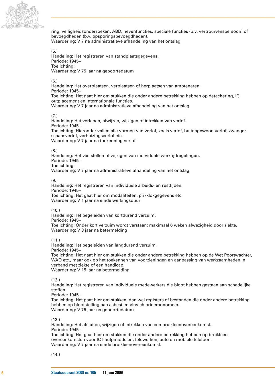 Telichting: Het gaat hier m stukken die nder andere betrekking hebben p detachering, IF, utplacement en internatinale functies. Waardering: V 7 jaar na administratieve afhandeling van het ntslag (7.