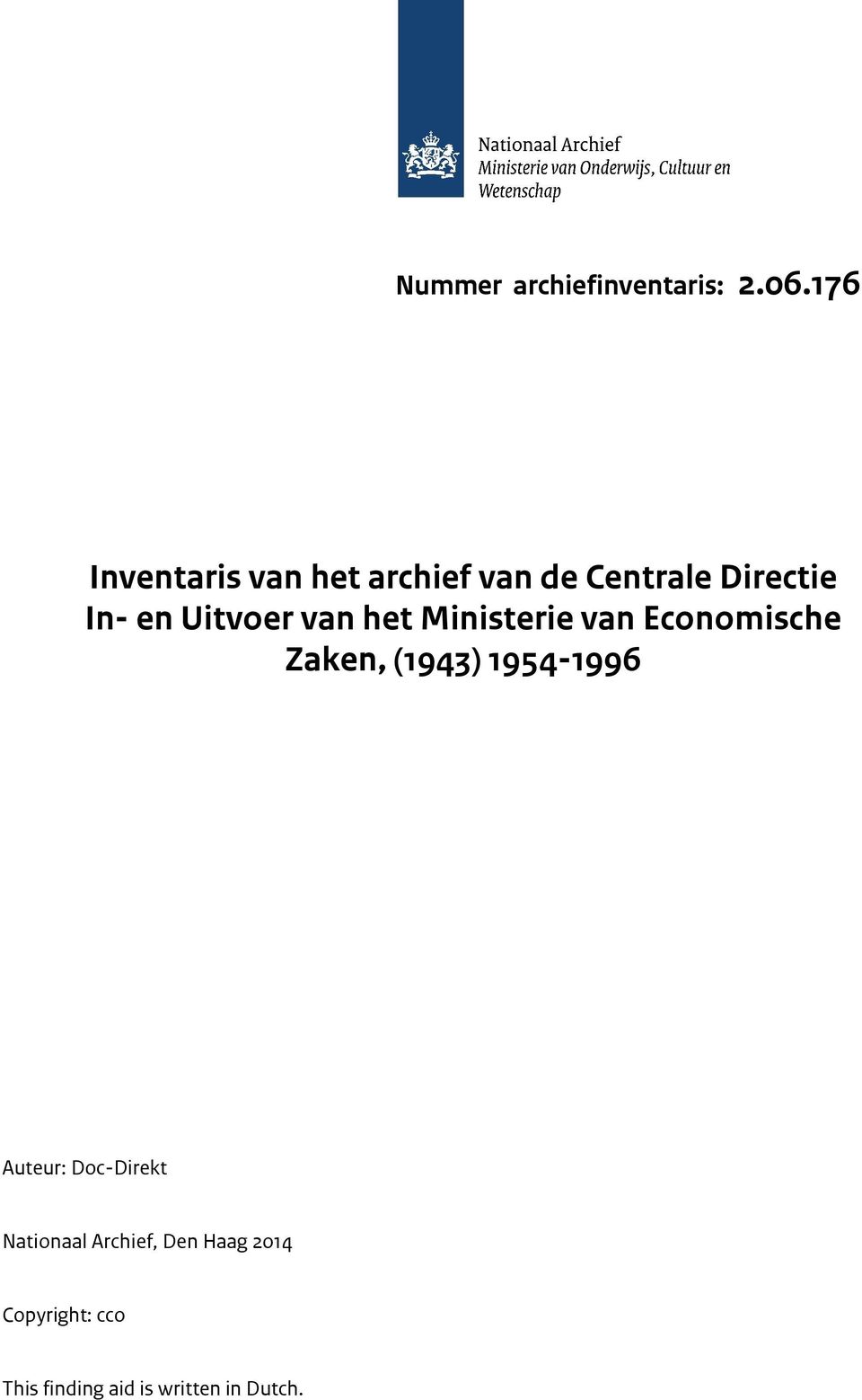 Uitvoer van het Ministerie van Economische Zaken, (1943) 1954-1996