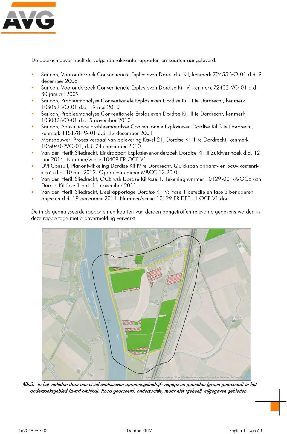 d. 5 november 2010 Saricon, Aanvullende probleemanalyse Conventionele Explosieven Dordtse Kil 3 te Dordrecht, kenmerk 11S178-PA-01 d.d. 22 december 2001 Monshouwer, Proces verbaal van oplevering Kavel 21, Dordtse Kil III te Dordrecht, kenmerk 10M040-PVO-01, d.