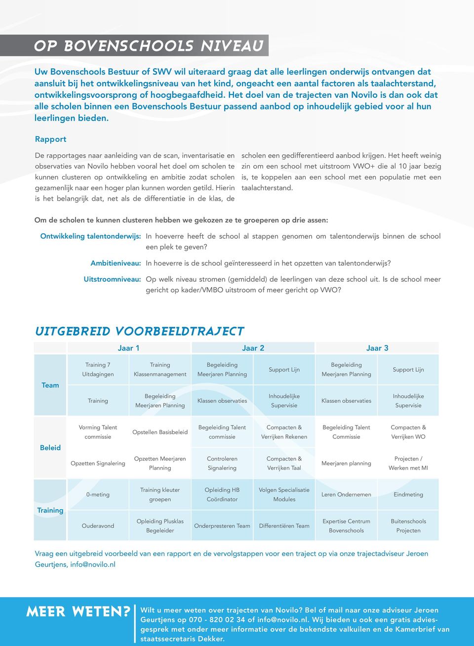 Het doel van de trajecten van Novilo is dan ook dat alle scholen binnen een Bovenschools Bestuur passend aanbod op inhoudelijk gebied voor al hun leerlingen bieden.