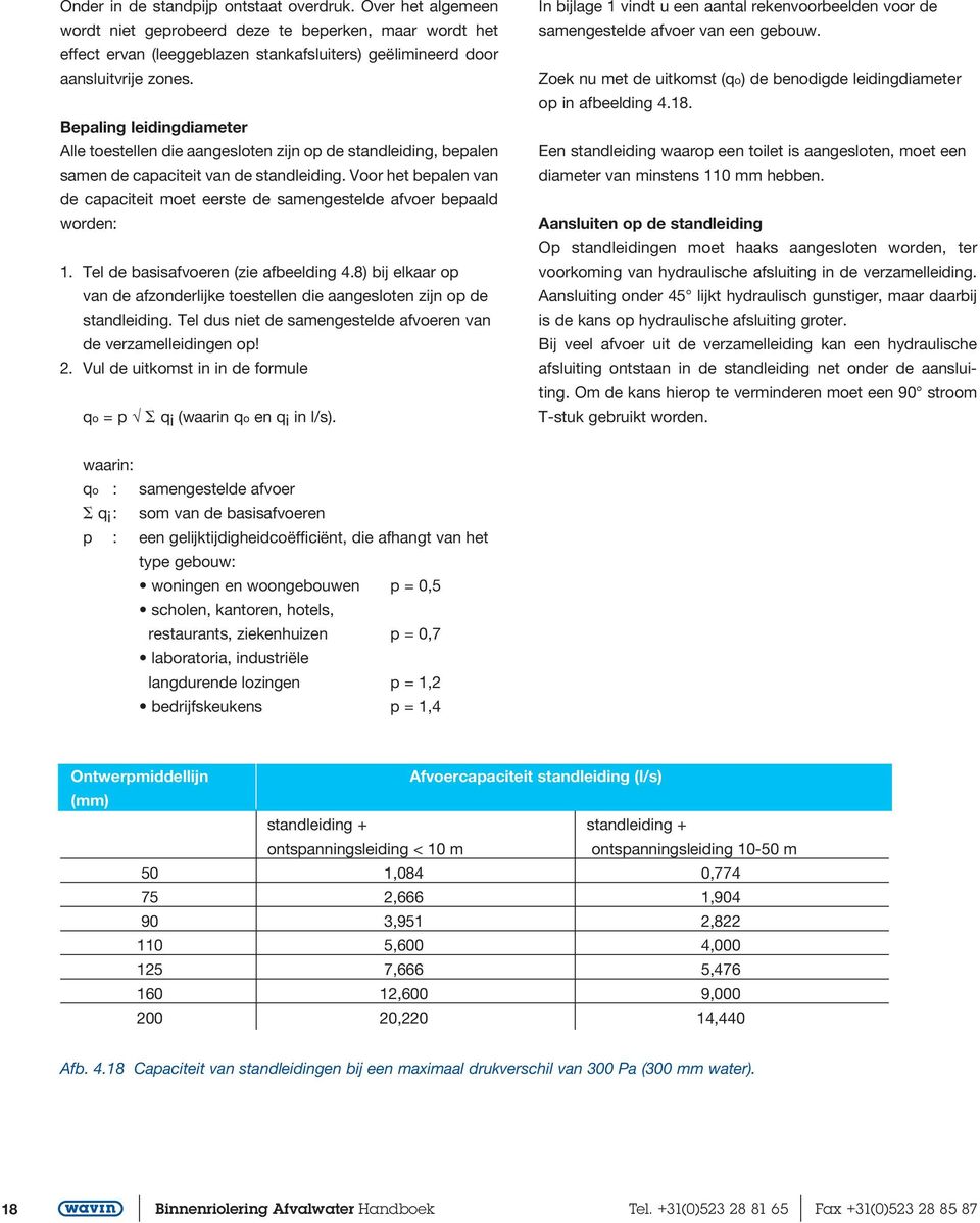 Voor het bepalen van de capaciteit moet eerste de samengestelde afvoer bepaald worden: 1. Tel de basisafvoeren (zie afbeelding 4.