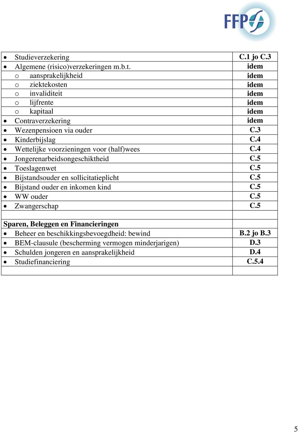 5 Bijstand ouder en inkomen kind C.5 WW ouder C.5 Zwangerschap C.5 Sparen, Beleggen en Financieringen Beheer en beschikkingsbevoegdheid: bewind B.2 jo B.