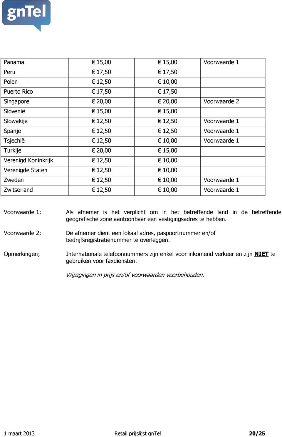 Voorwaarde 1 Voorwaarde 1; Voorwaarde 2; Opmerkingen; Als afnemer is het verplicht om in het betreffende land in de betreffende geografische zone aantoonbaar een vestigingsadres te hebben.