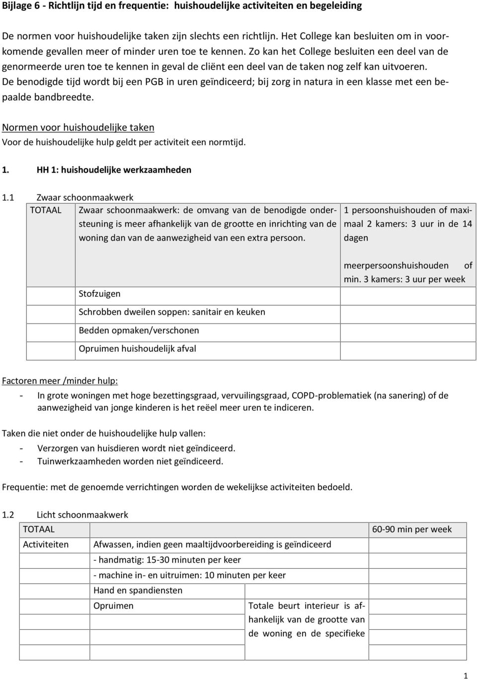 Zo kan het College besluiten een deel van de genormeerde uren toe te kennen in geval de cliënt een deel van de taken nog zelf kan uitvoeren.