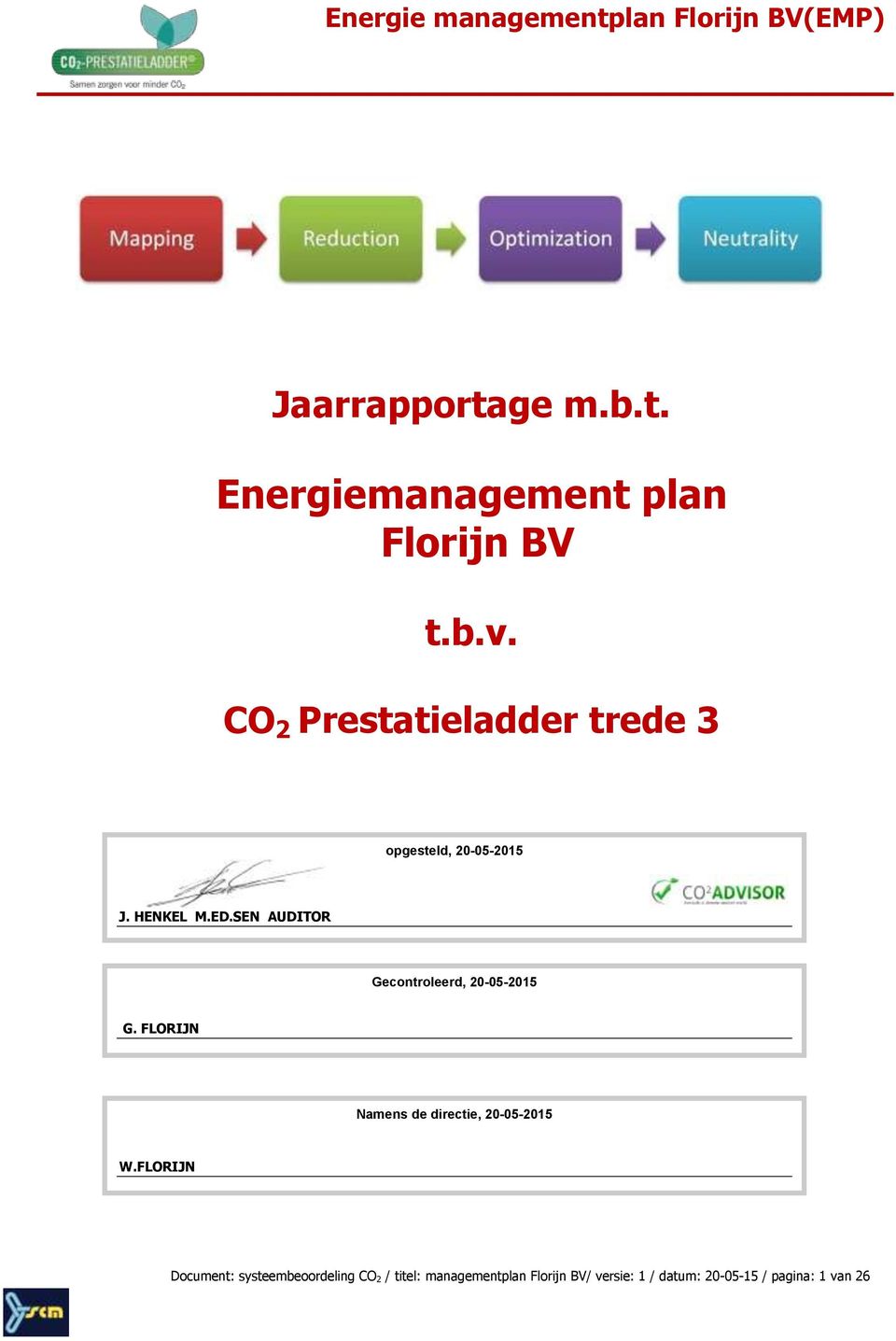 SEN AUDITOR Gecontroleerd, 20-05-2015 G. FLORIJN Namens de directie, 20-05-2015 W.