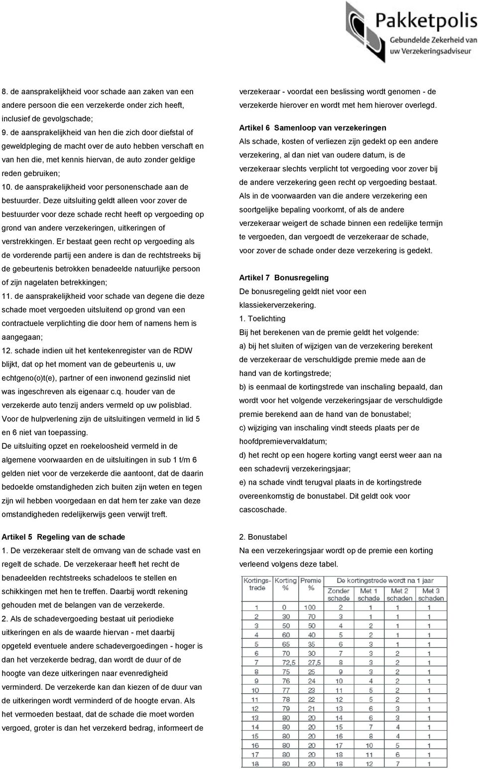 de aansprakelijkheid voor personenschade aan de bestuurder.