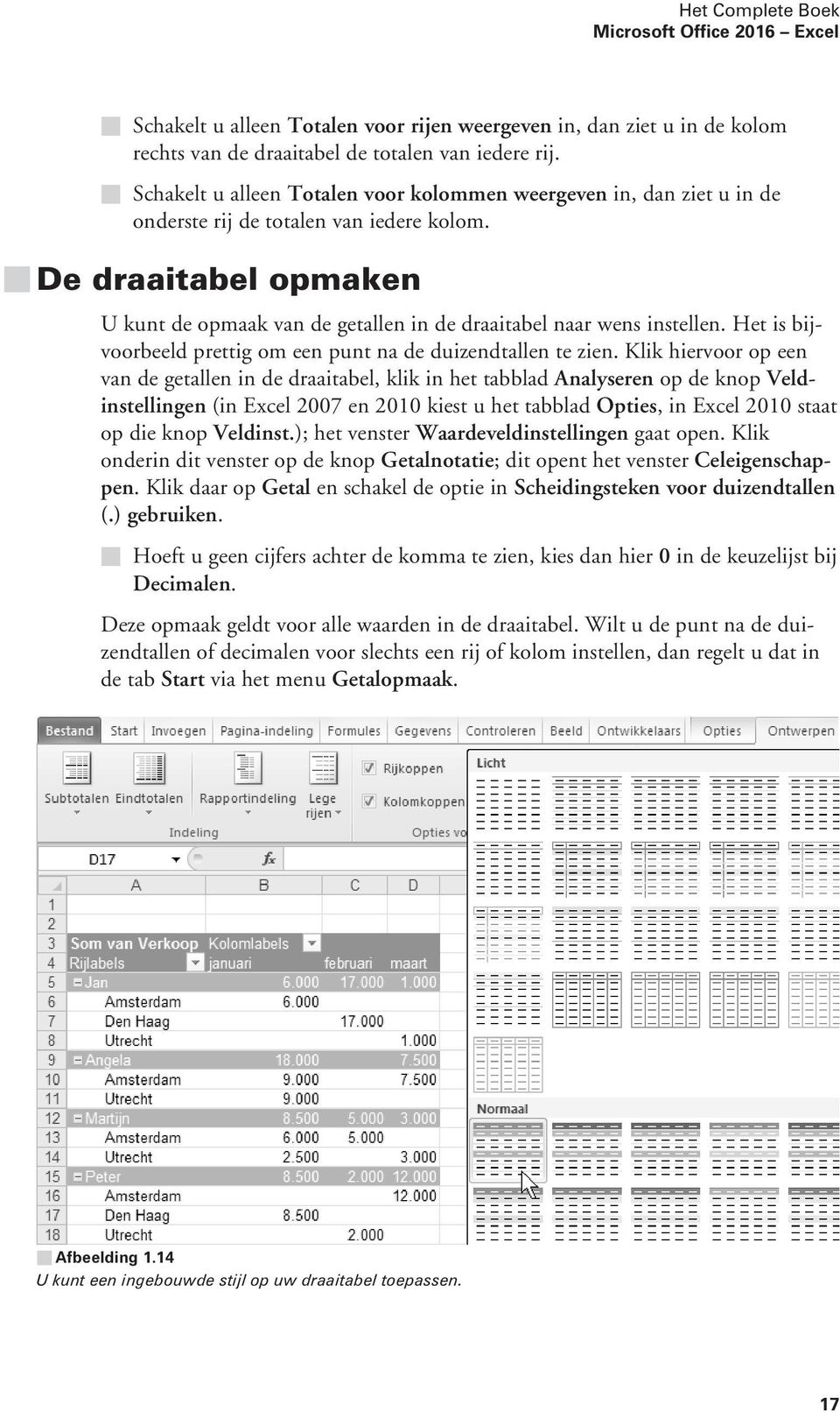 De draaitabel opmaken U kunt de opmaak van de getallen in de draaitabel naar wens instellen. Het is bijvoorbeeld prettig om een punt na de duizendtallen te zien.