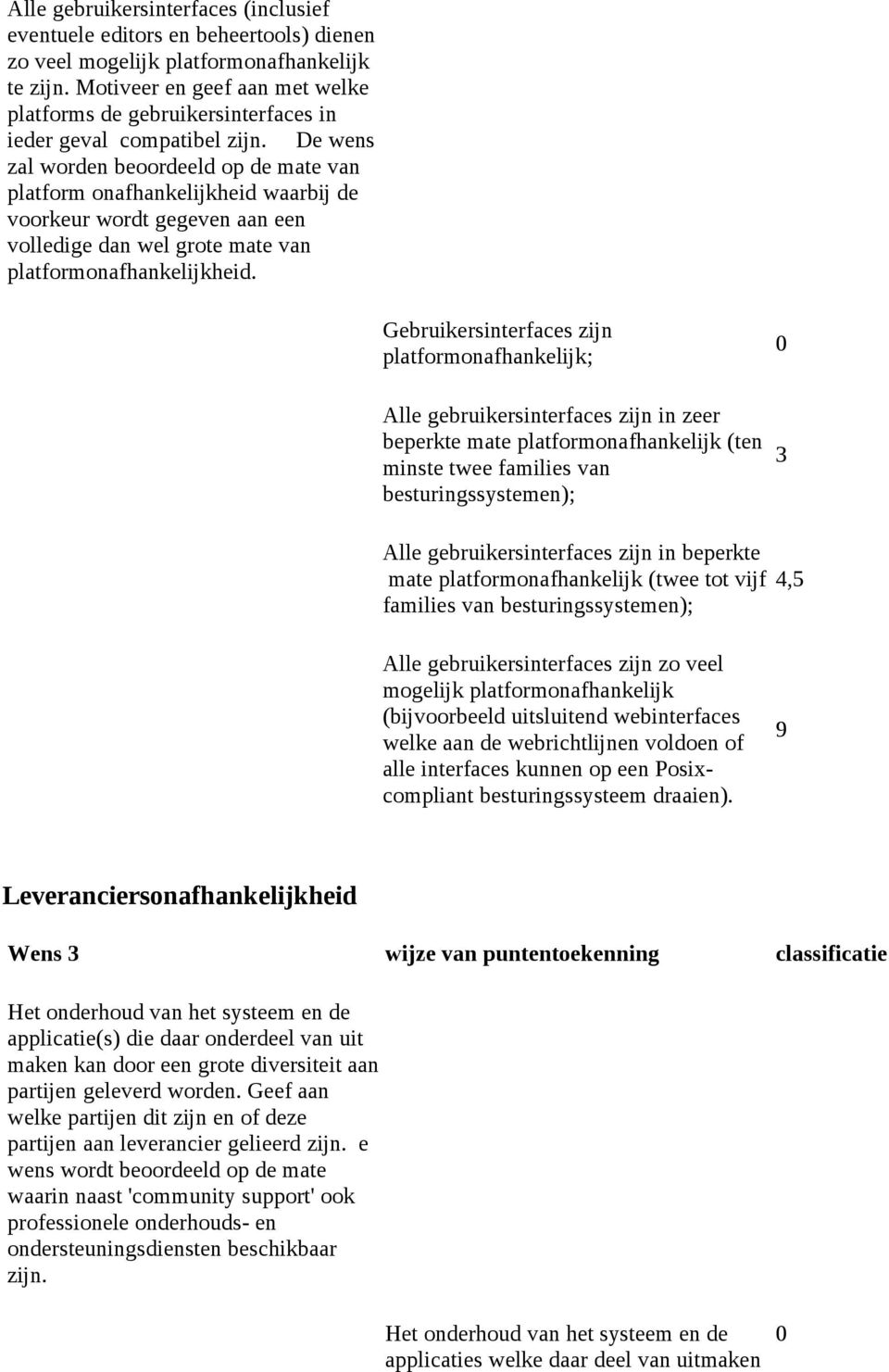 De wens zal worden beoordeeld op de mate van platform onafhankelijkheid waarbij de voorkeur wordt gegeven aan een volledige dan wel grote mate van platformonafhankelijkheid.