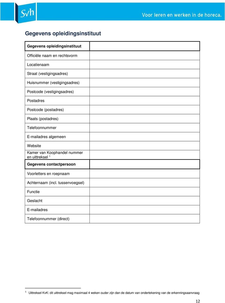 Kamer van Koophandel nummer en uittreksel 1 Gegevens contactpersoon Voorletters en roepnaam Achternaam (incl.