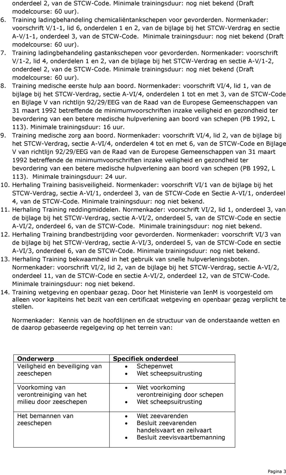 Minimale trainingsduur: nog niet bekend (Draft modelcourse: 60 uur). 7. Training ladingbehandeling gastankschepen voor gevorderden.