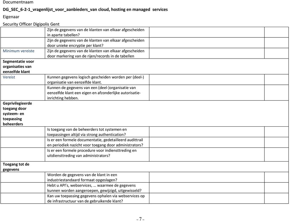 door systeem- en toepassing beheerders Kunnen gegevens logisch gescheiden worden per (deel-) organisatie van eenzelfde klant.