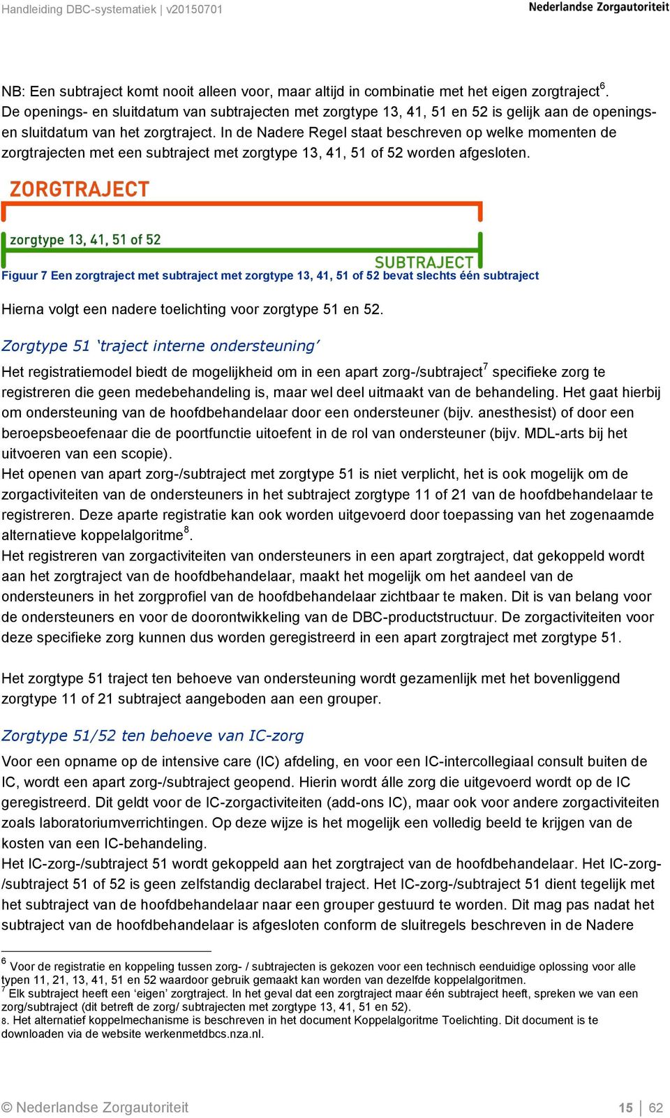 In de Nadere Regel staat beschreven op welke momenten de zorgtrajecten met een subtraject met zorgtype 13, 41, 51 of 52 worden afgesloten.