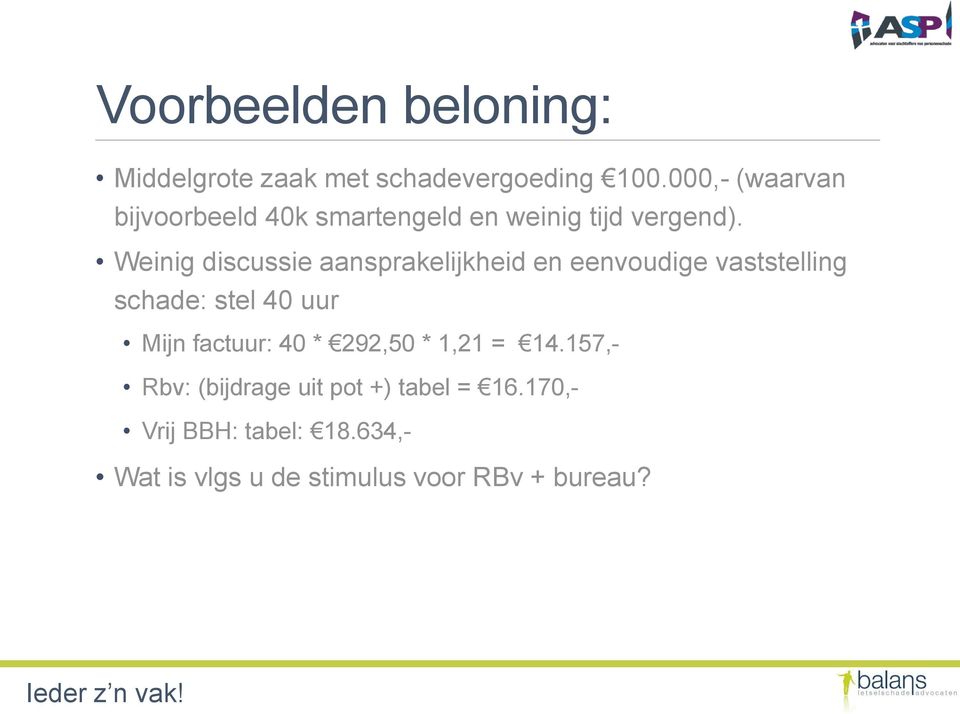 Weinig discussie aansprakelijkheid en eenvoudige vaststelling schade: stel 40 uur Mijn