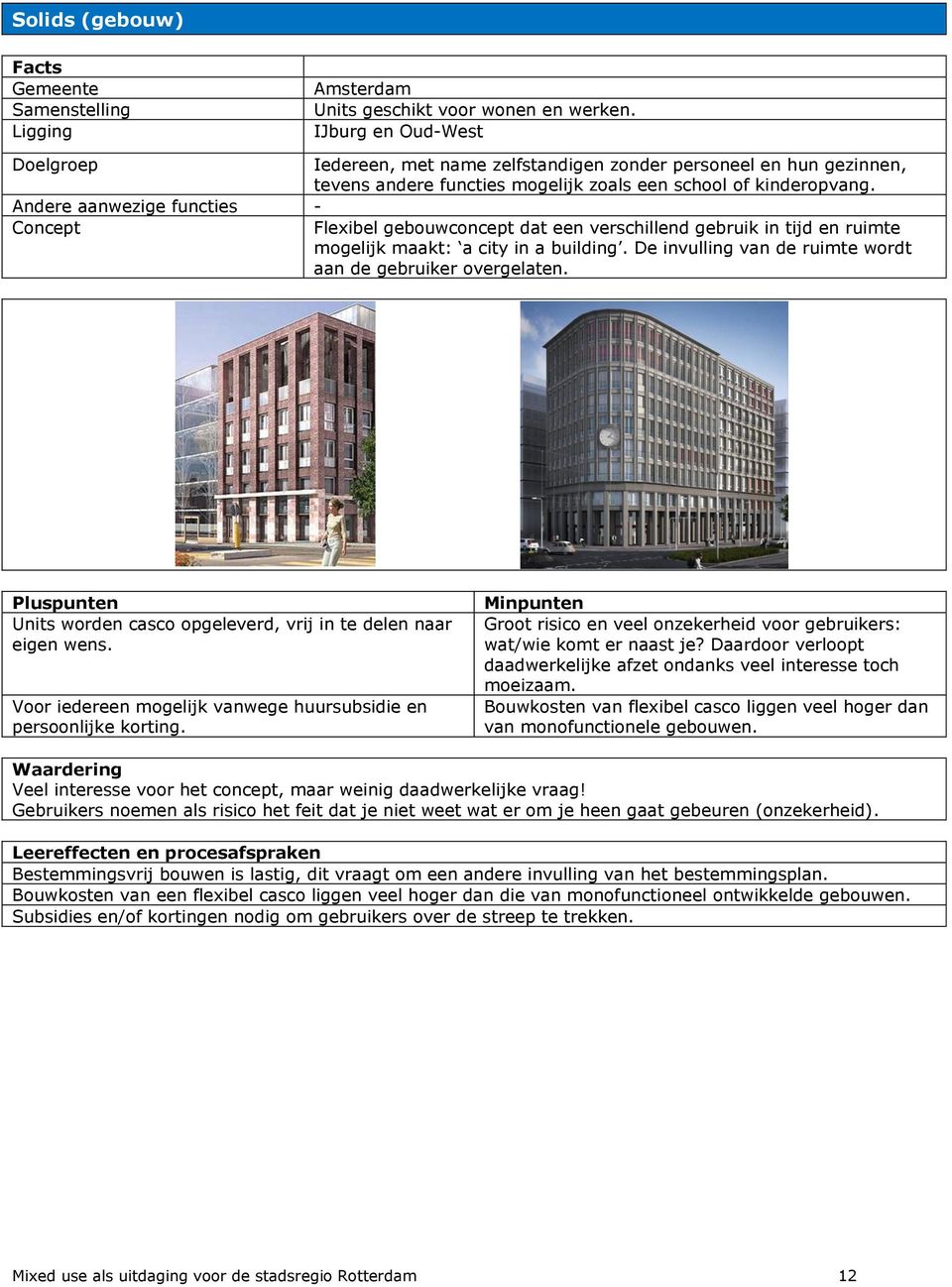 Andere aanwezige functies - Concept Flexibel gebouwconcept dat een verschillend gebruik in tijd en ruimte mogelijk maakt: a city in a building.