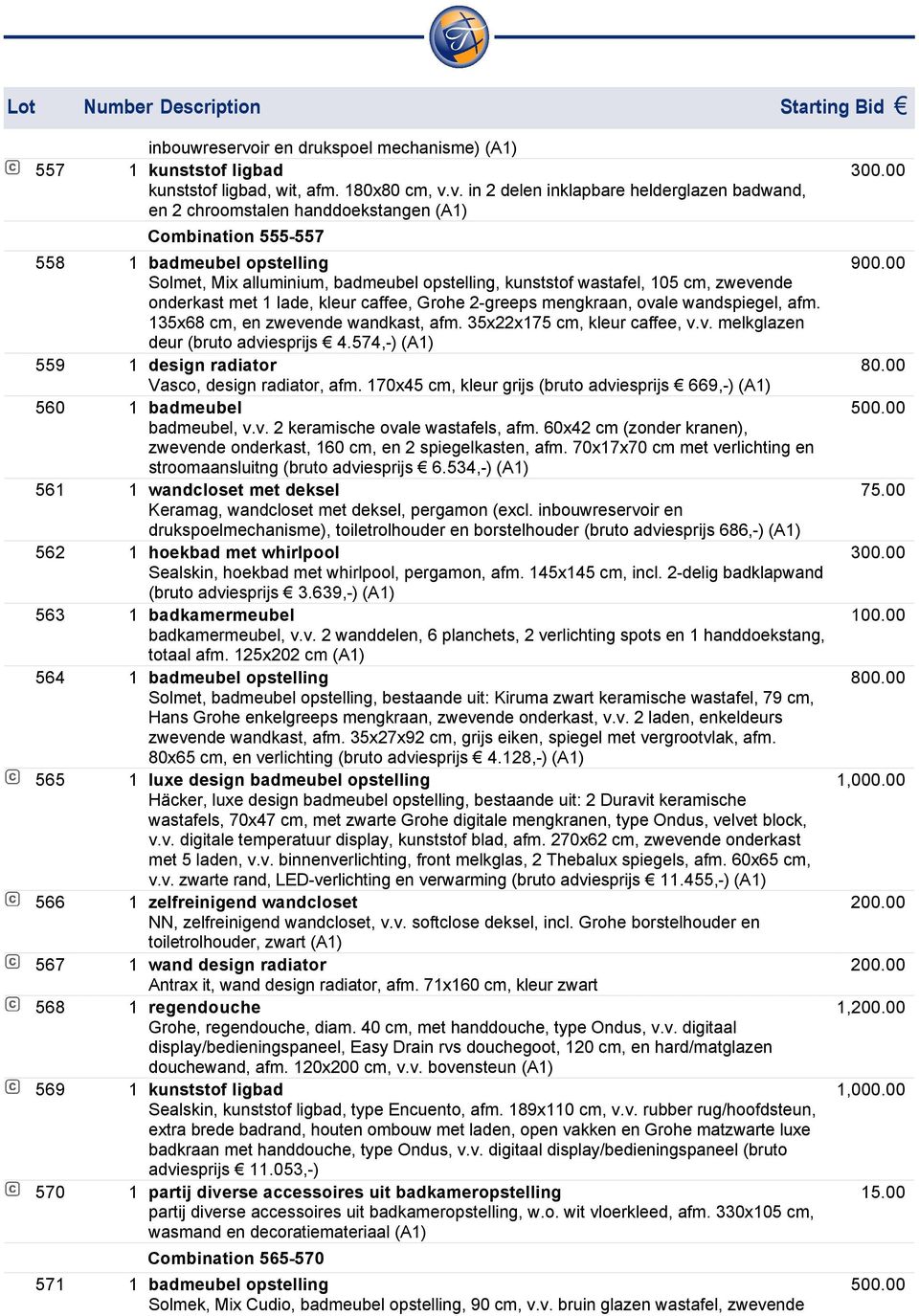 v. in 2 delen inklapbare helderglazen badwand, en 2 chroomstalen handdoekstangen (A1) Combination 555-557 558 1 badmeubel opstelling Solmet, Mix alluminium, badmeubel opstelling, kunststof wastafel,