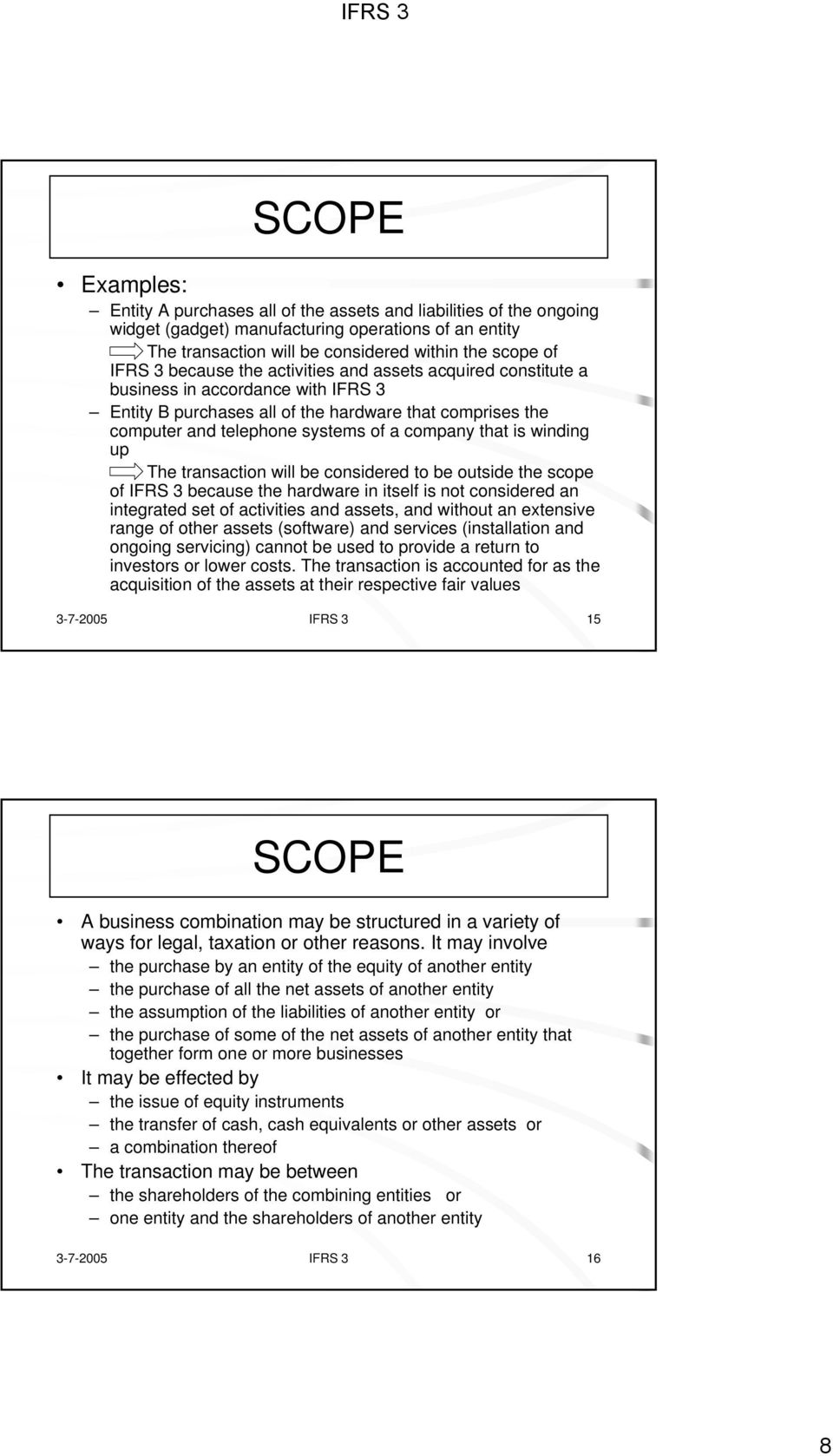 is winding up The transaction will be considered to be outside the scope of IFRS 3 because the hardware in itself is not considered an integrated set of activities and assets, and without an