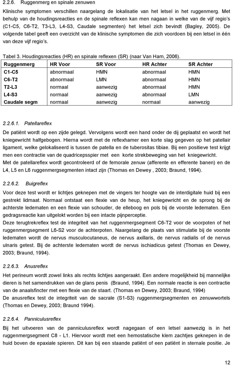 De volgende tabel geeft een overzicht van de klinische symptomen die zich voordoen bij een letsel in één van deze vijf regio s. Tabel 3.