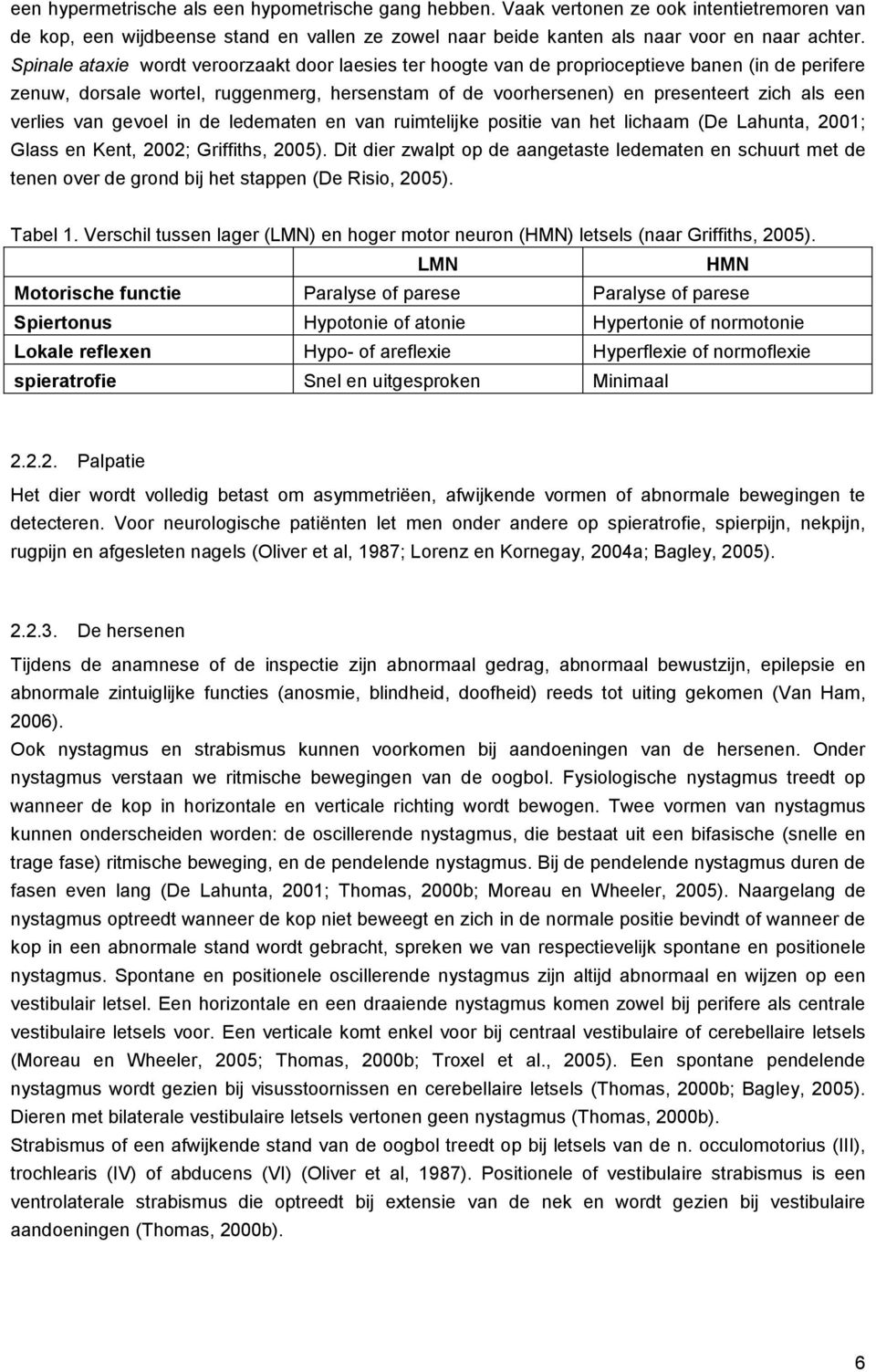 verlies van gevoel in de ledematen en van ruimtelijke positie van het lichaam (De Lahunta, 2001; Glass en Kent, 2002; Griffiths, 2005).