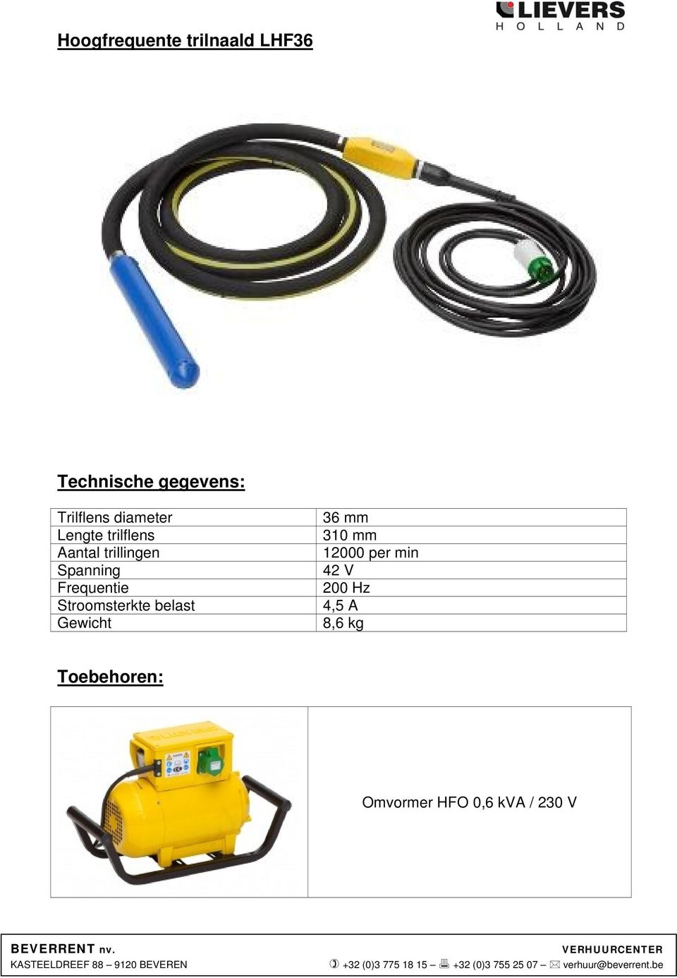 Frequentie Stroomsterkte belast 36 mm 310 mm 12000