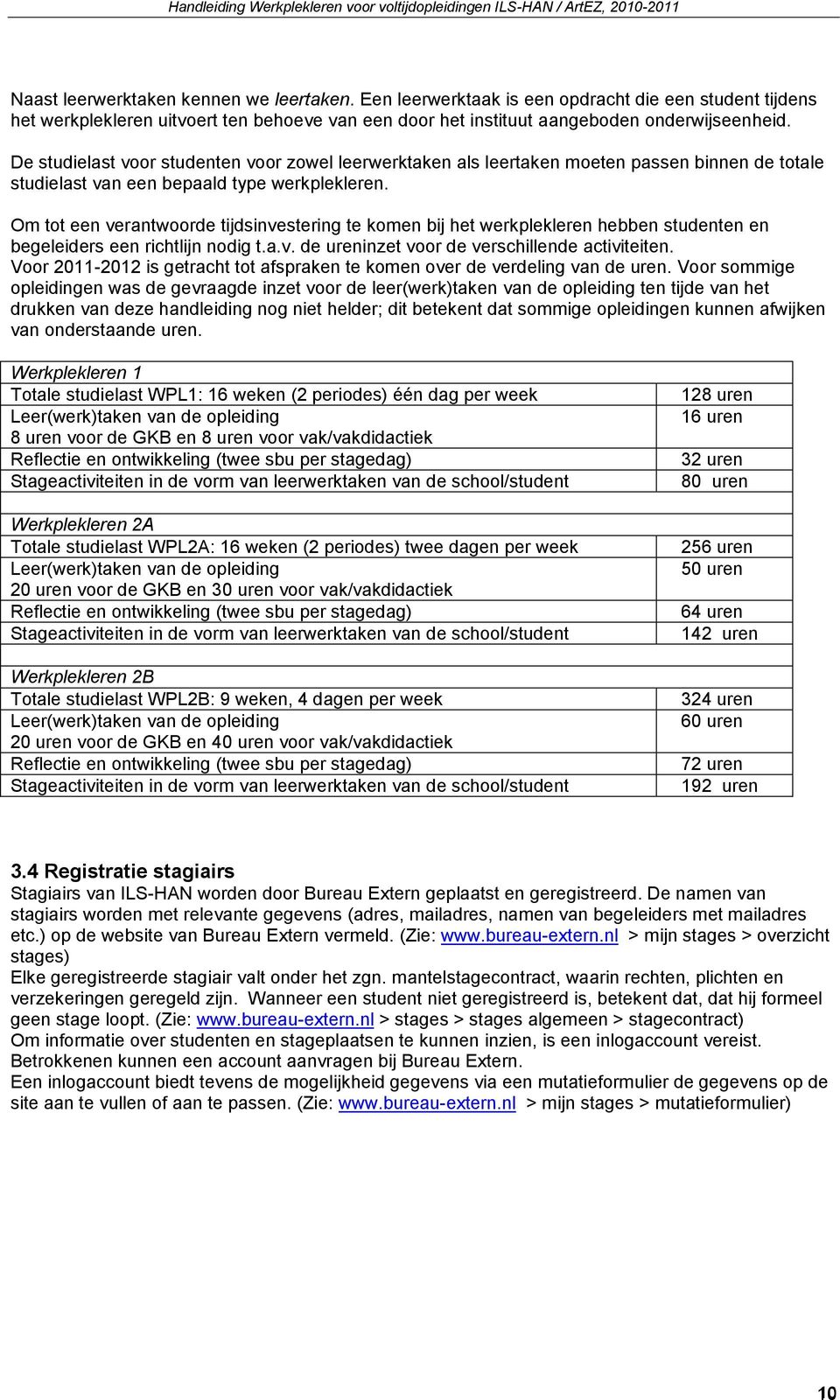 Om tot een verantwoorde tijdsinvestering te komen bij het werkplekleren hebben studenten en begeleiders een richtlijn nodig t.a.v. de ureninzet voor de verschillende activiteiten.