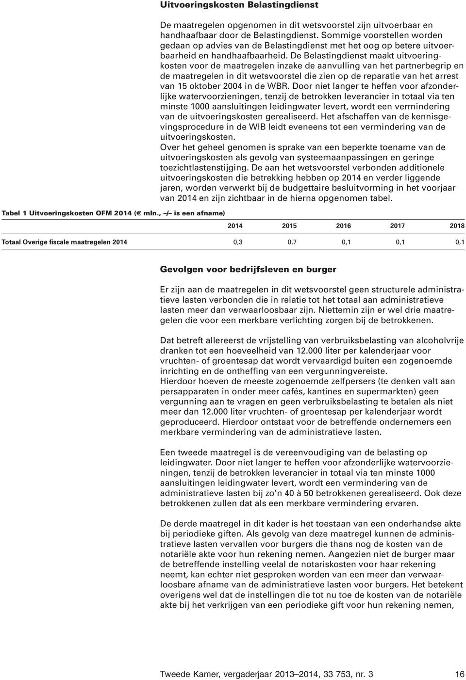 De Belastingdienst maakt uitvoeringkosten voor de maatregelen inzake de aanvulling van het partnerbegrip en de maatregelen in dit wetsvoorstel die zien op de reparatie van het arrest van 15 oktober