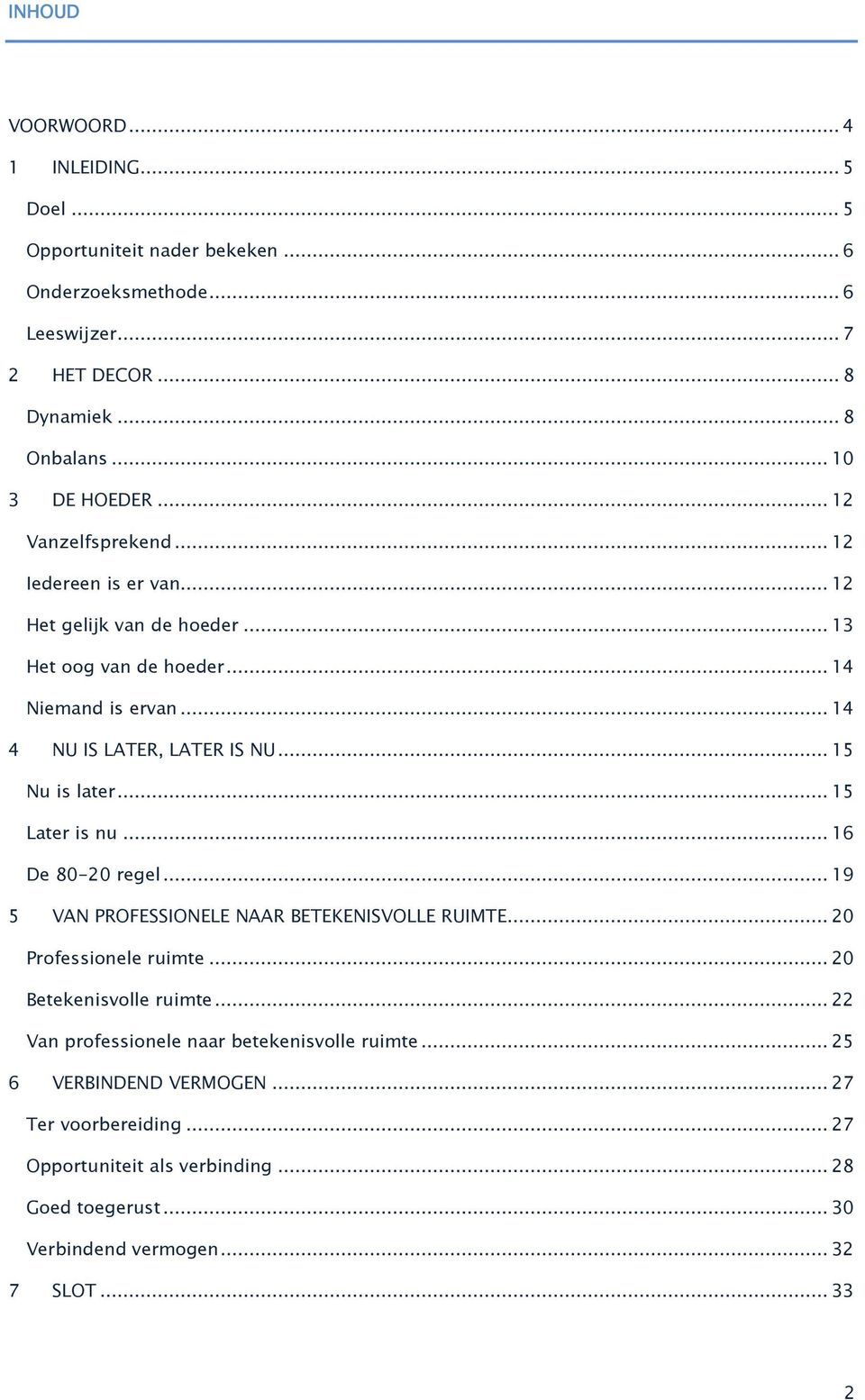 .. 15 Later is nu... 16 De 80-20 regel... 19 5 VAN PROFESSIONELE NAAR BETEKENISVOLLE RUIMTE... 20 Professionele ruimte... 20 Betekenisvolle ruimte.