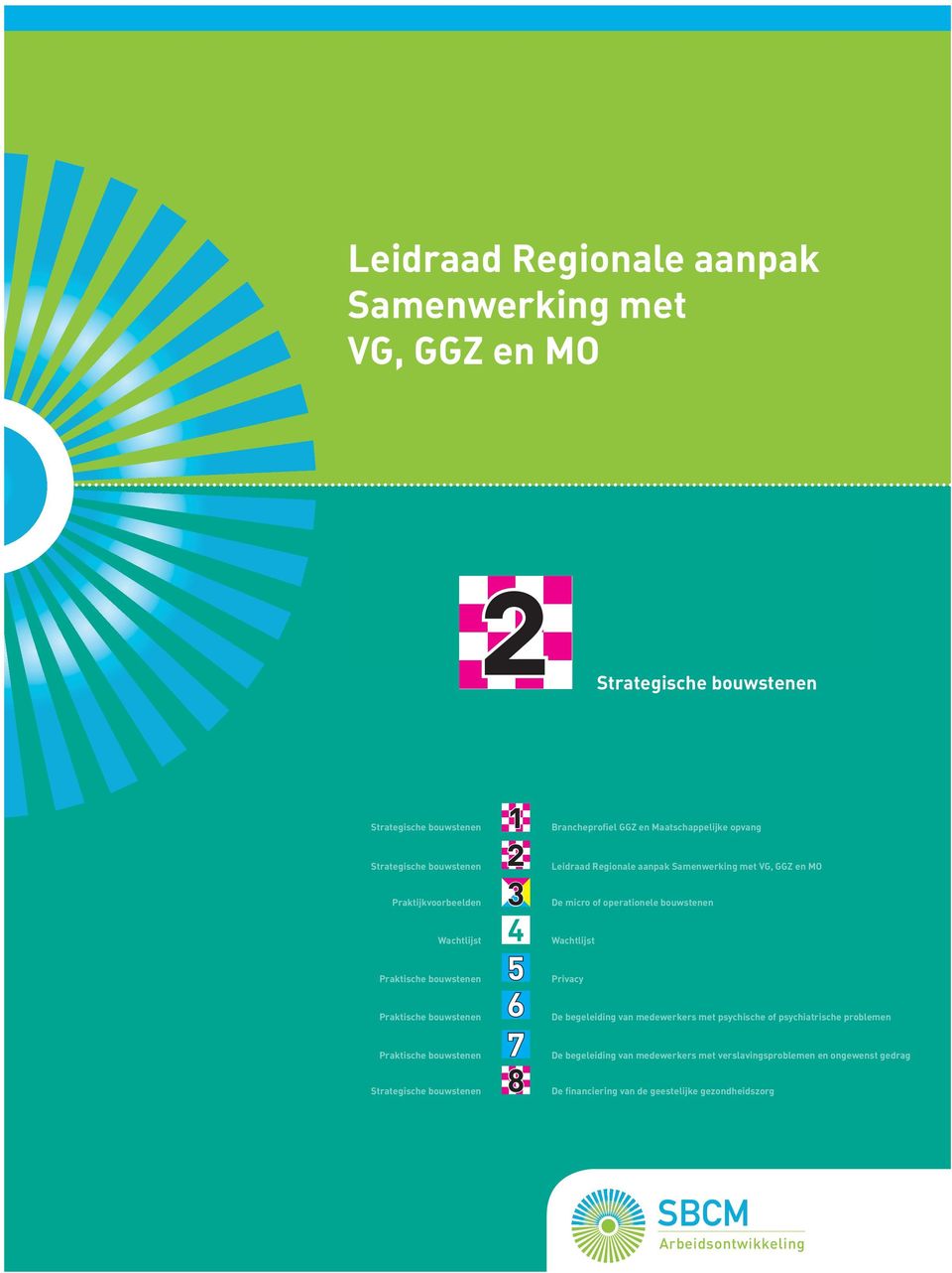 opvang Leidraad Regionale aanpak Samenwerking met VG, GGZ en MO De micro of operationele bouwstenen Wachtlijst Privacy De begeleiding van medewerkers met psychische of