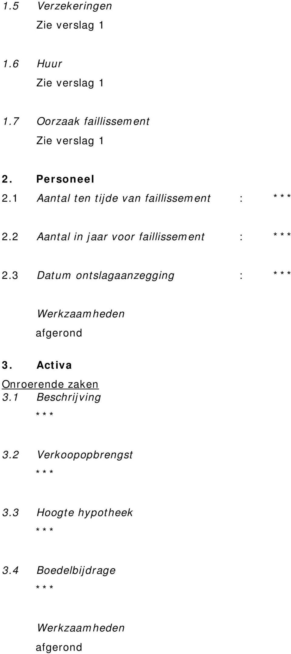 1 Aantal tn tijd van faillissmnt : 2.2 Aantal in jaar voor faillissmnt : 2.