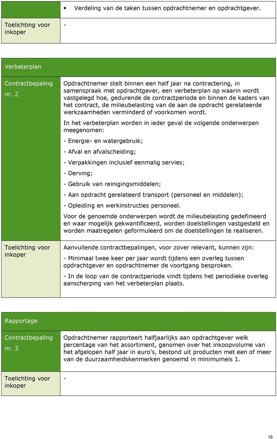 het contract, de milieubelasting van de aan de opdracht gerelateerde werkzaamheden verminderd of voorkomen wordt.